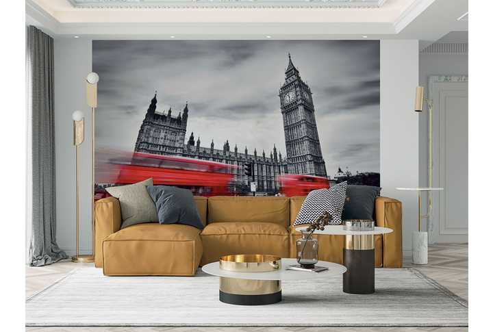 Фотообои «Лондон черно-белый и красный автобус» в интерьере