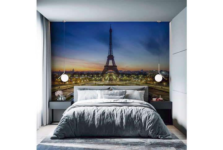 Фотообои «Вид на вечернюю Эйфелеву башню, город Париж» в интерьере
