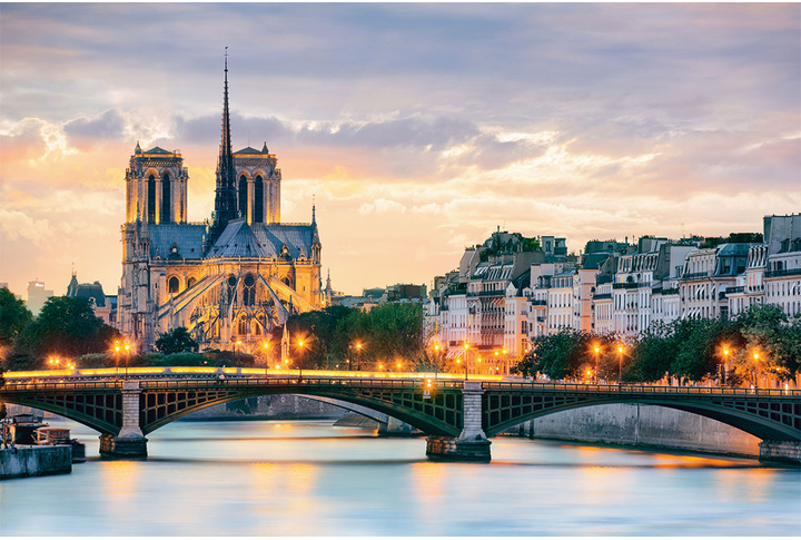 Фотообои «Вид на мост и Собор Парижской Богоматери, вечерний Париж»