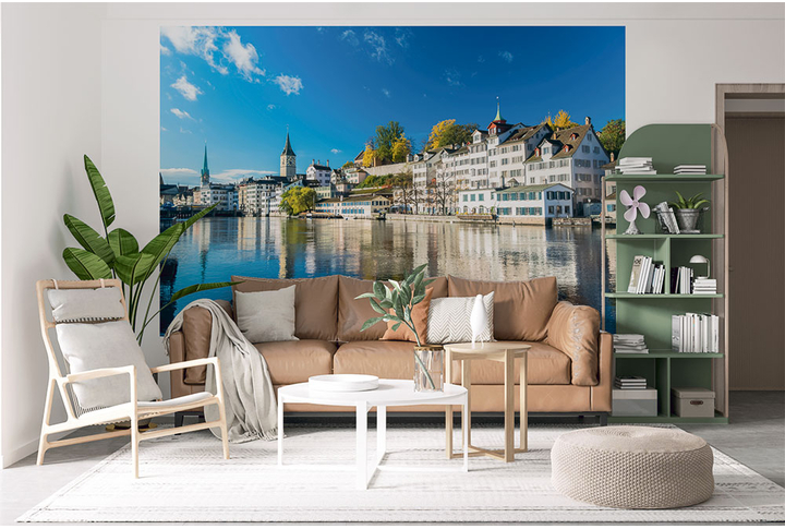 Фотообои «Старый город на набережной» в интерьере