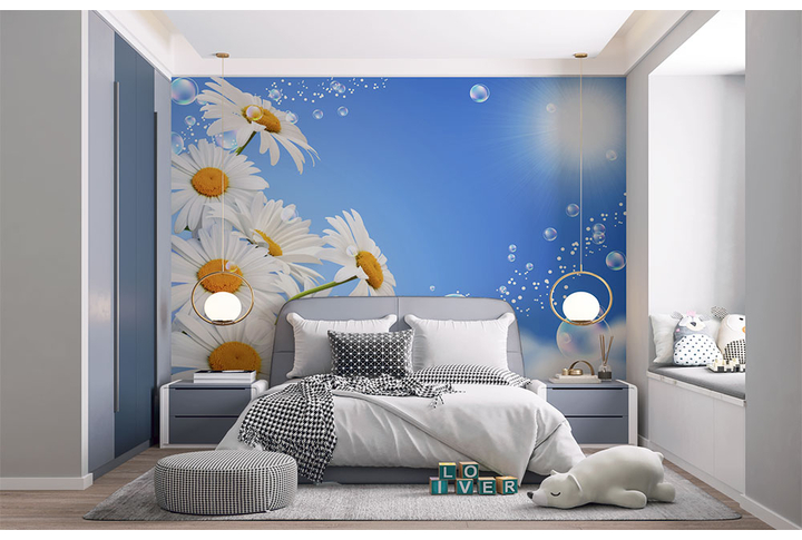 Фотообои «Ромашки на фоне неба» в интерьере