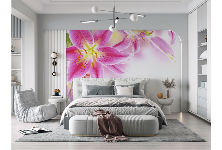 Фотообои «Лилии на белом фоне» в интерьере