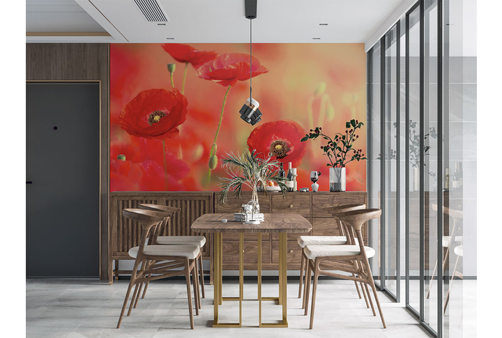 Фотообои «Маки в нежно-красном» в интерьере
