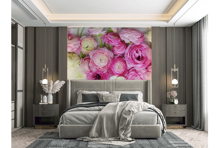Фотообои «Красивые пионы (ранункулюс)» в интерьере