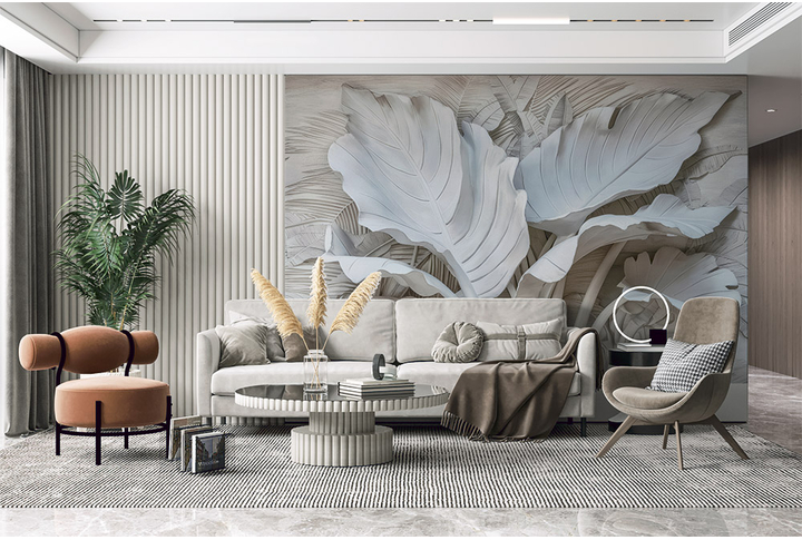 Фотообои «Барельеф объемные листья со стерео эффектом» в интерьере