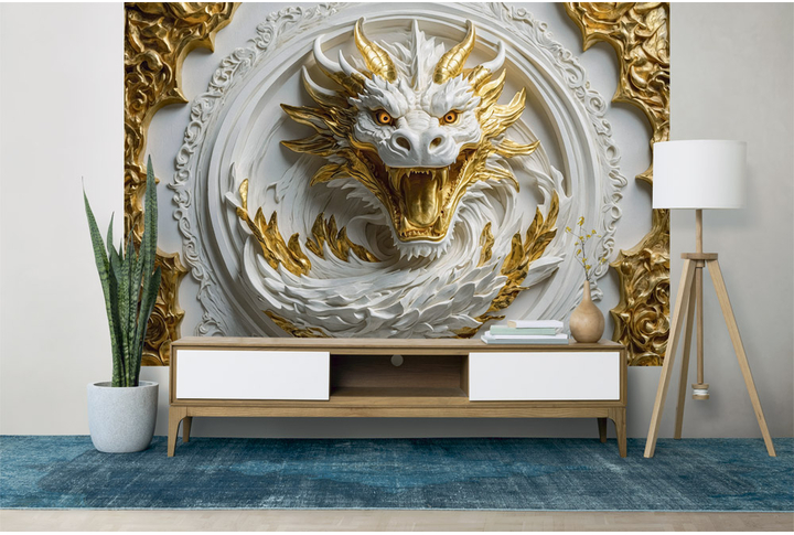Фотообои «Золотой дракон в восточном стиле» в интерьере