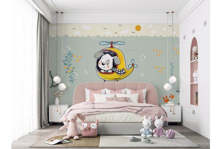 Фотообои «Мультяшный подводный мир для детской» в интерьере