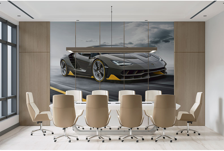 Фотообои «Черный спортивный автомобиль» в интерьере