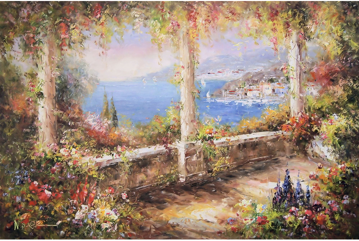 Фотообои «Терраса на набережной у моря под живопись»