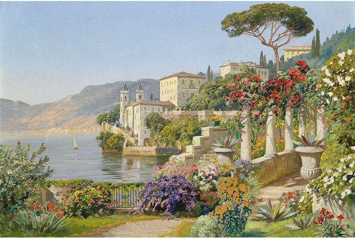 Фотообои «Старинный город с колоннами в саду у моря»