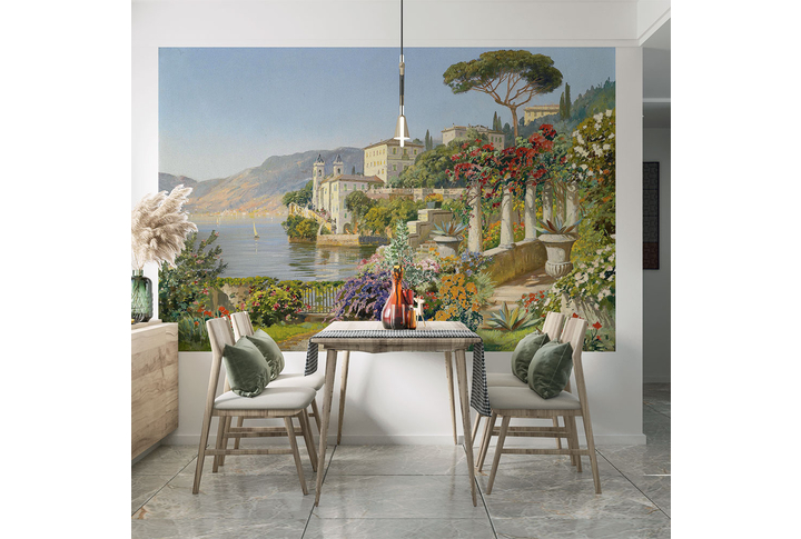 Фотообои «Старинный город с колоннами в саду у моря» в интерьере