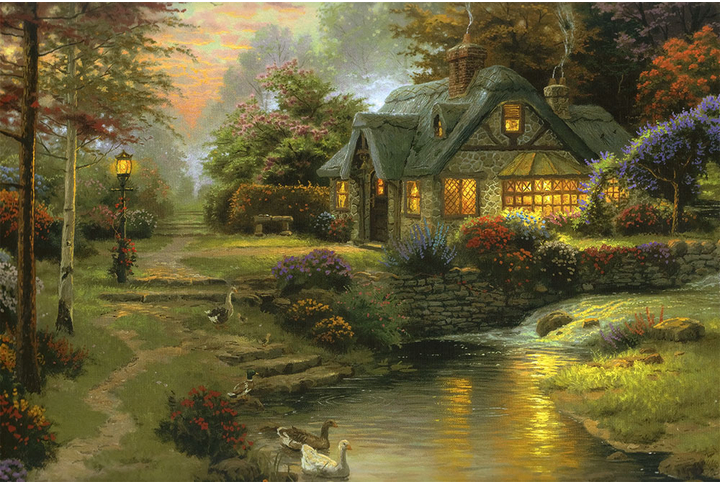 Фотообои «Лесная сказка, уютная деревня у реки»