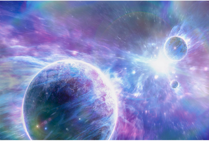 Фотообои «Космос в сиреневых тонах, яркие планеты и звезды»
