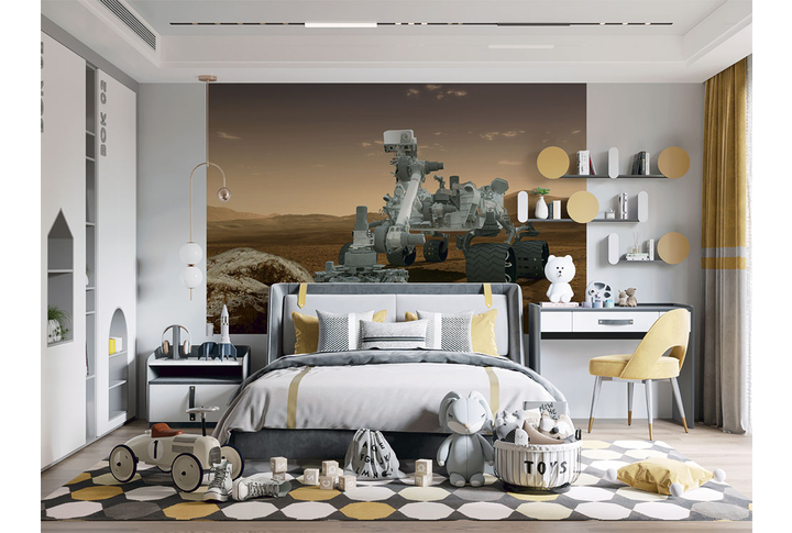 Фотообои «Марсоход в космосе на далёкой планете» в интерьере