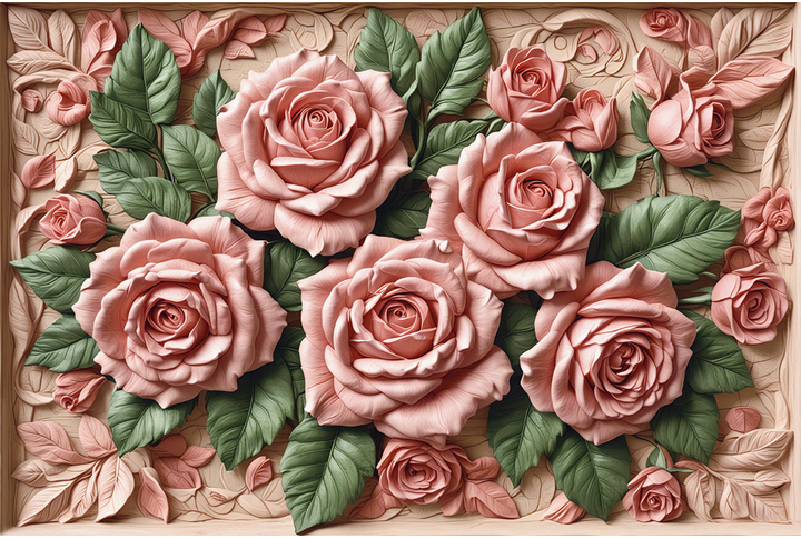 Фотообои «Барельеф цветы розы под каменную фреску, стереоскопические»
