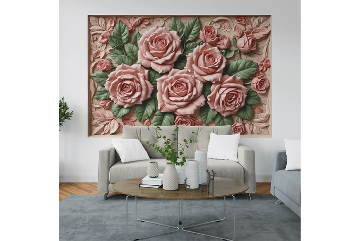 Фотообои «Барельеф цветы розы под каменную фреску, стереоскопические» в интерьере