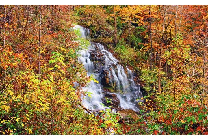 Фотообои «Водопад в осеннем лесу»