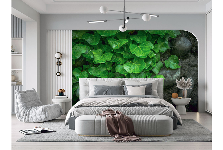 Фотообои «Листья плюща на камне» в интерьере