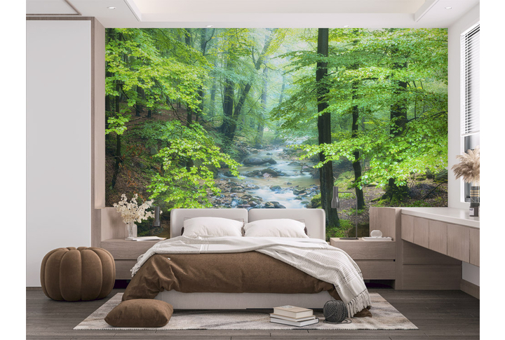 Фотообои «Липовый лес у реки» в интерьере