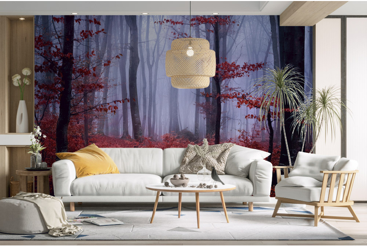 Фотообои «Туман в темном осеннем лесу» в интерьере