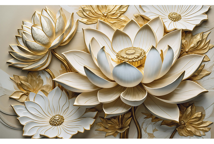 Фотообои «Лотосы с золотом под барельеф»