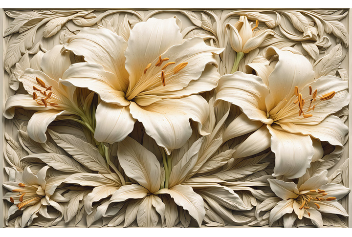 Фотообои «Барельеф лилии под каменную резьбу»