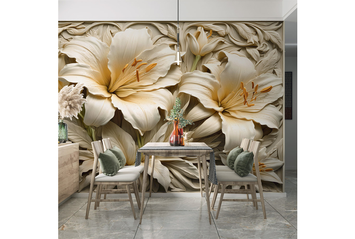 Фотообои «Барельеф лилии под каменную резьбу» в интерьере