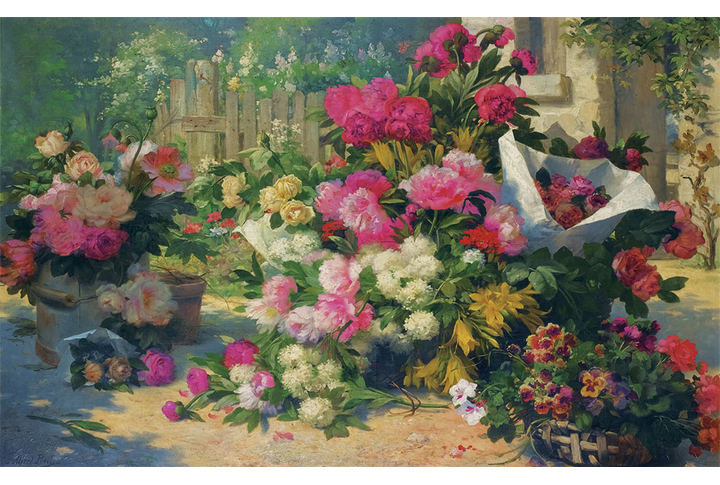 Фотообои «Пионы в саду в стиле живописи»