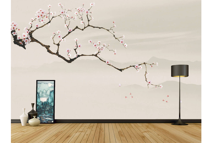 Фотообои «Веточка сакуры в китайском стиле» в интерьере