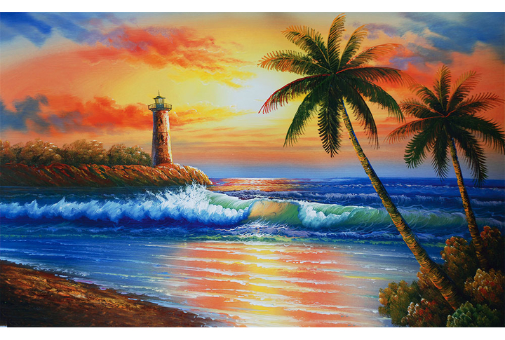 Фотообои «Морские волны и пальмы на закате под картину»