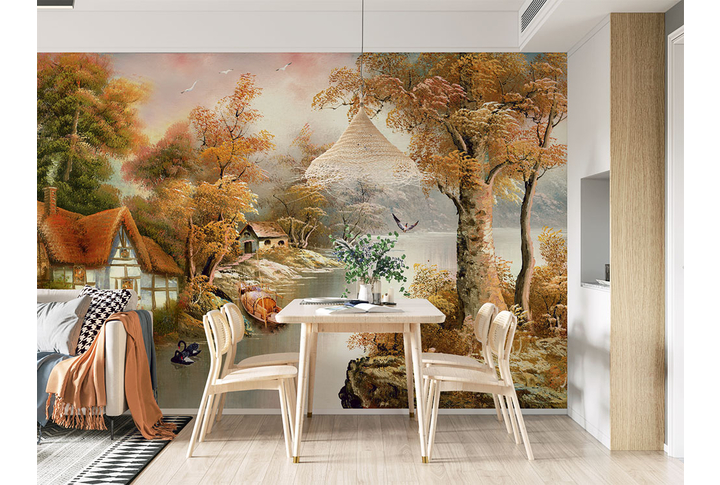 Фотообои «Речка в осеннем лесу» в интерьере