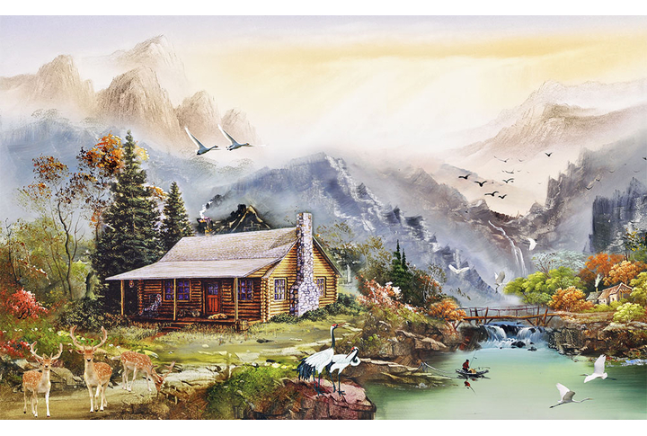 Фотообои «Деревенский домик в горах под японский стиль»