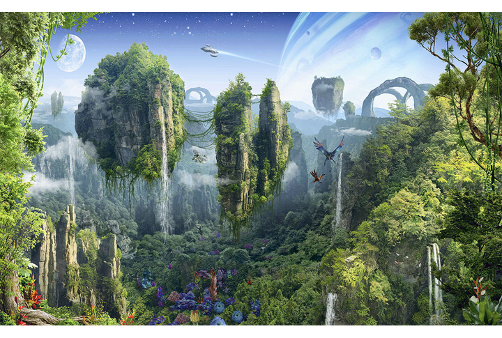 Фотообои «Летающие горы покрытые туманным лесом»