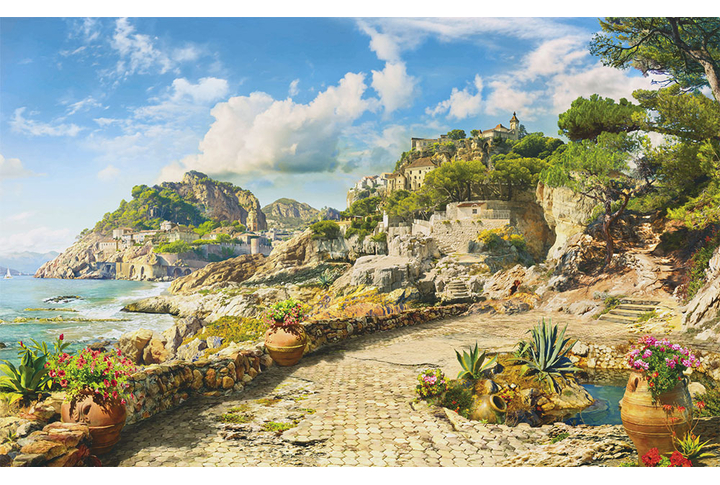 Фотообои «Старый сад на набережной древнего города»