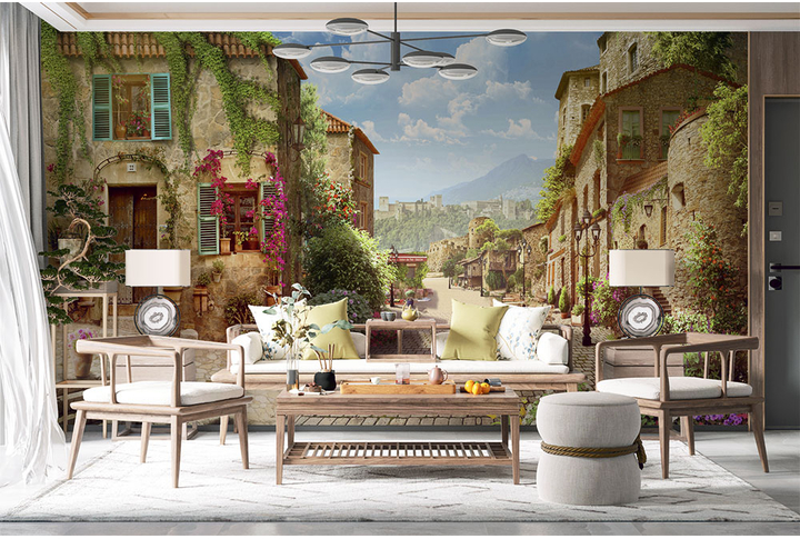 Фотообои «Дорога по улице через старый город» в интерьере