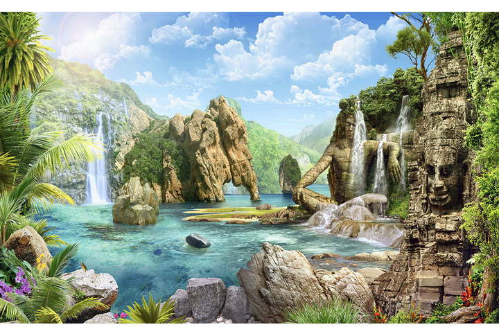 Фотообои «Тропическая бухта с пальмами у моря»