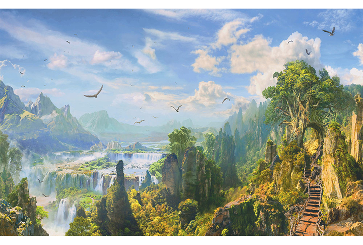 Фотообои «Горный пейзаж с видом на водопад»