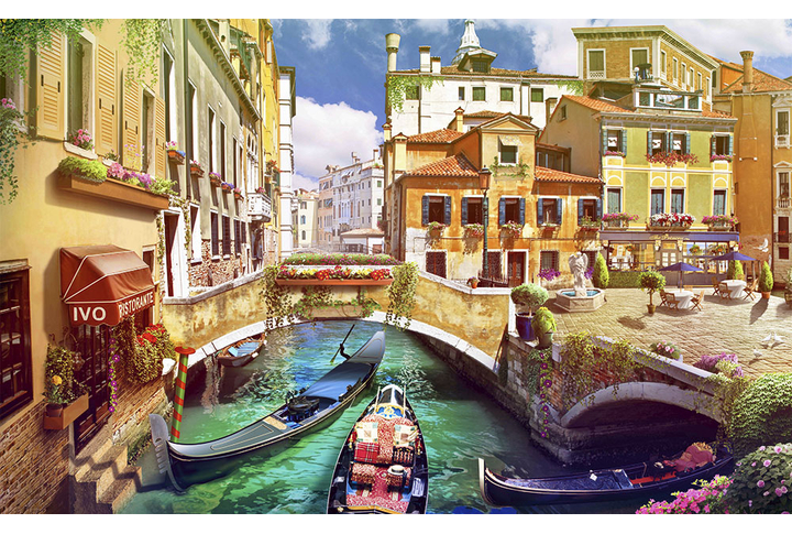 Фотообои «Улица с кафе в Венеции»