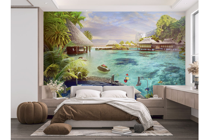 Фотообои «Тропическая заводь в джунглях у моря» в интерьере