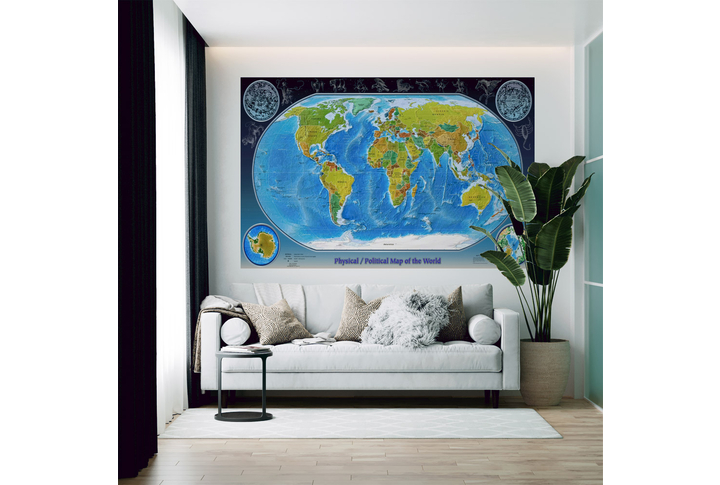 Фотообои «Темная карта мира» в интерьере