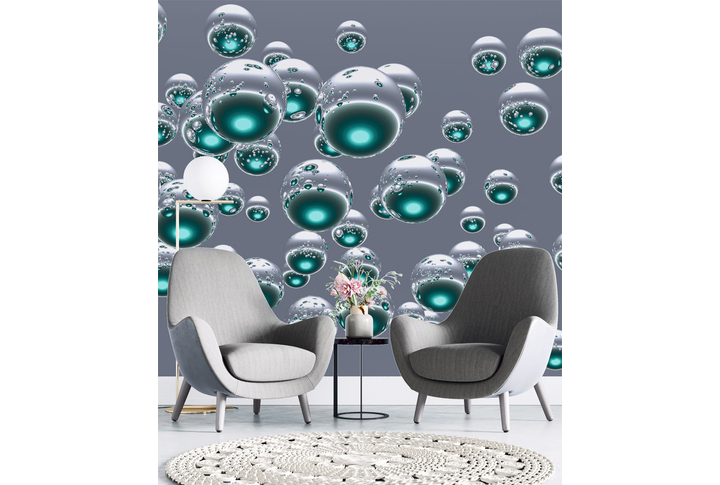 Фотообои «Серые шары с бирюзовым» в интерьере