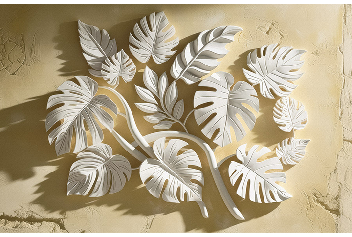 Фотообои «Лепнина с листьями монстеры»