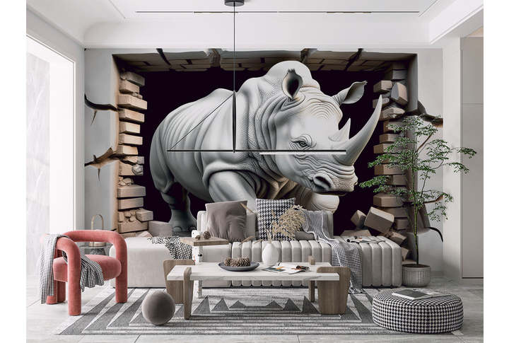 Фотообои «Носорог сквозь стену» в интерьере