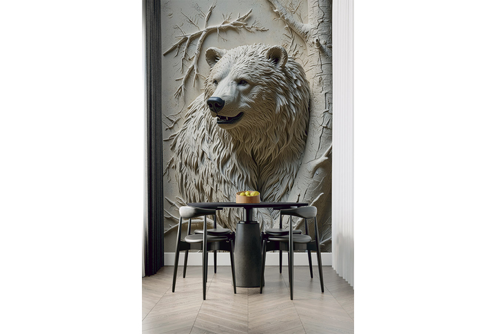 Фотообои «Медведь 3Д под барельеф» в интерьере
