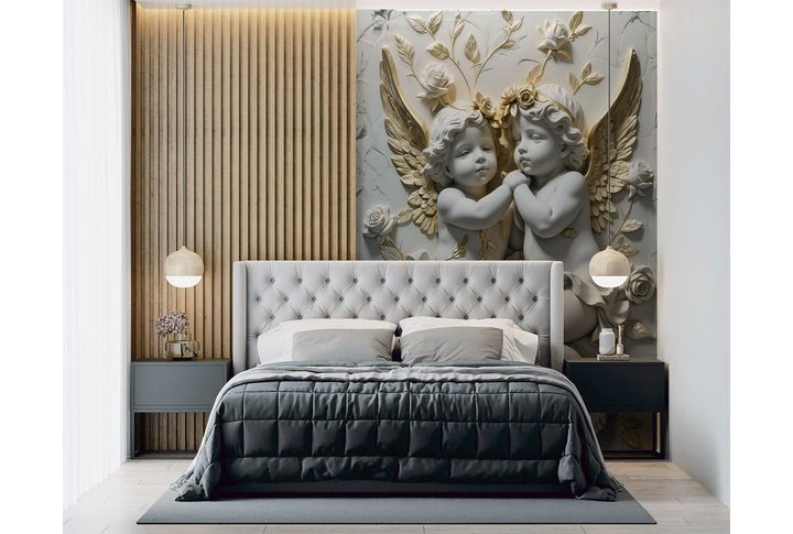 Фотообои «Ангелы и розы 3D» в интерьере