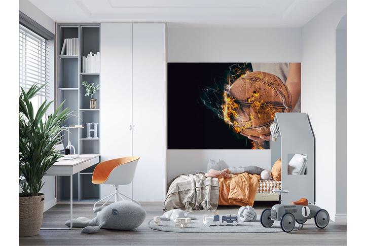 Фотообои «Баскетбольный мяч в огне» в интерьере