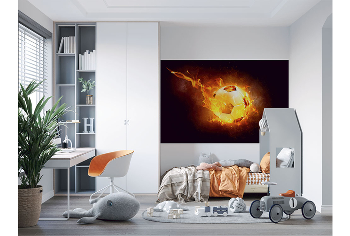 Фотообои «Горящий футбольный мяч» в интерьере