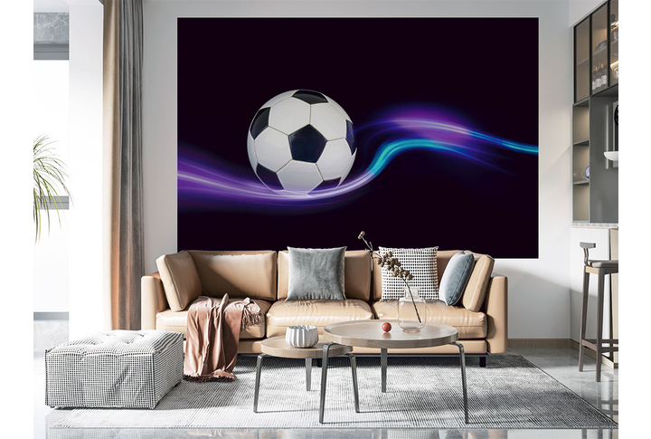 Фотообои «Футбольный мяч в потоке света» в интерьере