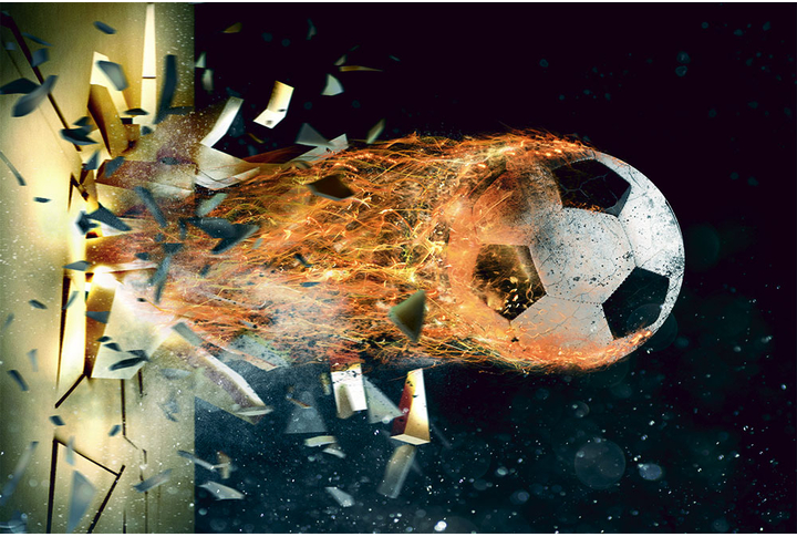 Фотообои «Футбольный мяч пробивший стену»