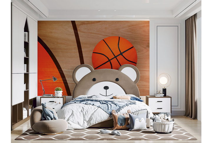 Фотообои «Баскетбольный мяч на полу» в интерьере